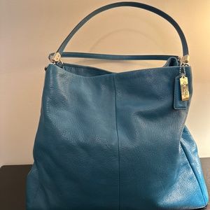 Authentic Coach Madison Phoebe Turquoise Blue Leather Shoulder Bag